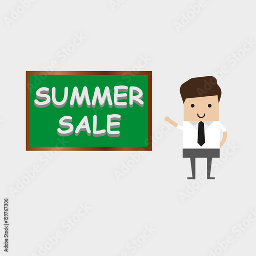 The businessman at the board. Summer sale on the board photo