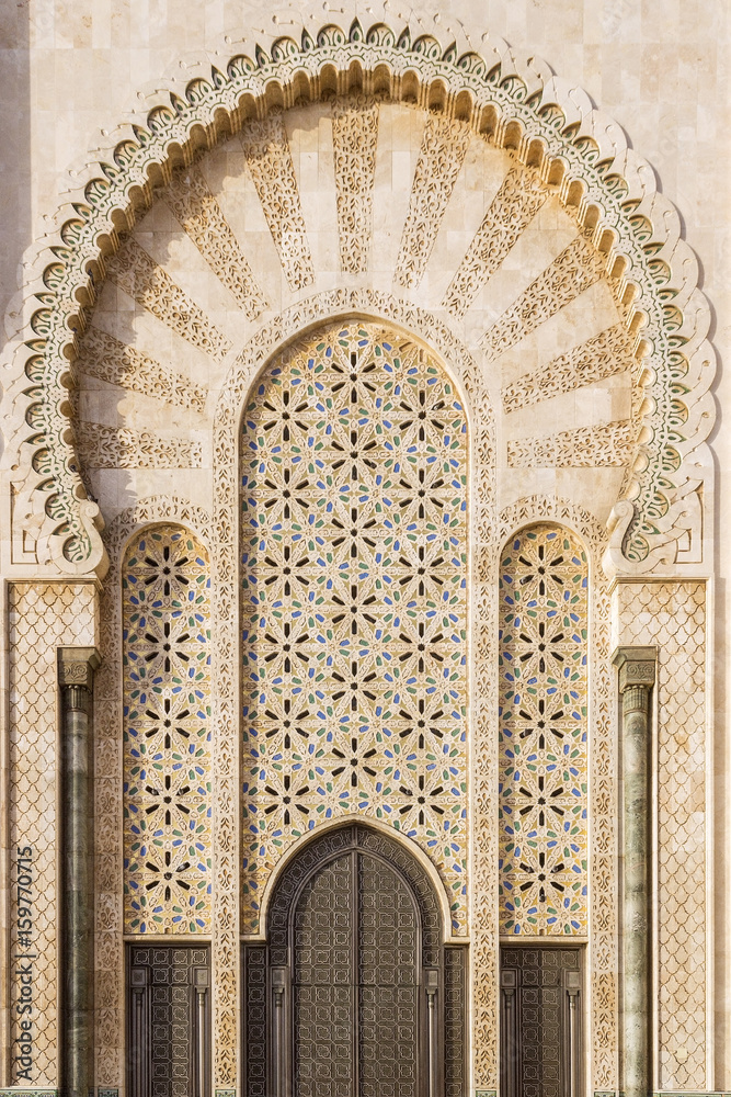 Grande Mosque Hassan II, architectural detail, in Casablanca.