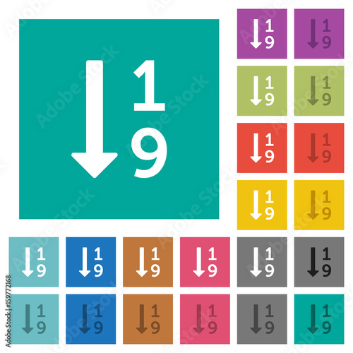 Ascending numbered list square flat multi colored icons