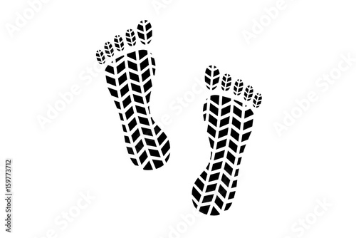 barefoot footprint shape filled with tire tread pattern