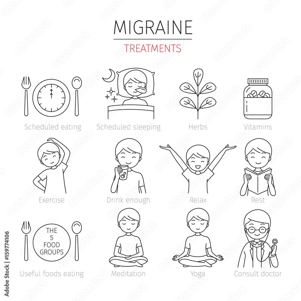 Migraine Treatment Outline Icons Set, Head, Brain, Internal Organs, Body, Physical, Sickness, Anatomy, Health Migraine Treatment Outline Icons Set, Head, Brain, Internal Organs, Body, Physical, Sickness, Anatomy, Health