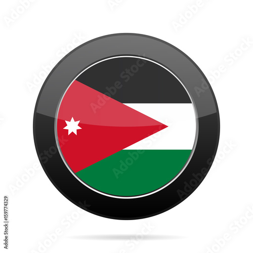 Flag of Jordan. Shiny black round button. photo