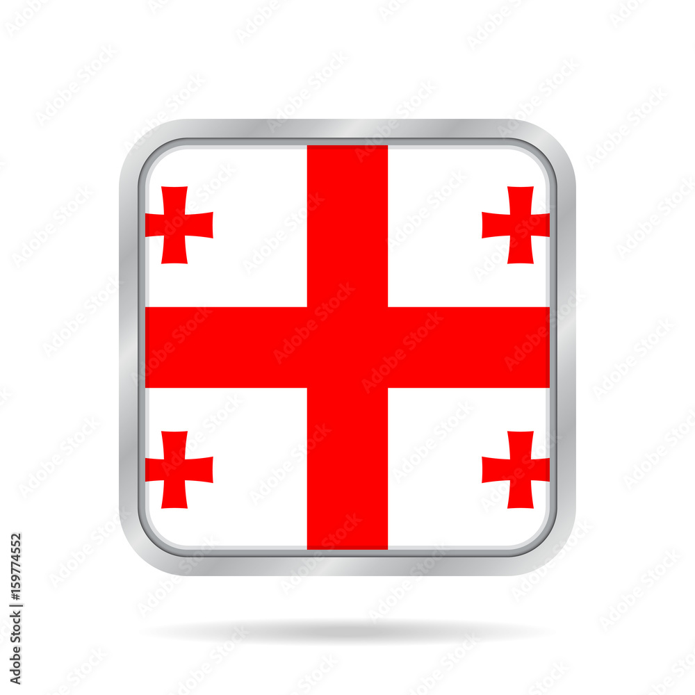 flag of Georgia, shiny metallic gray square button