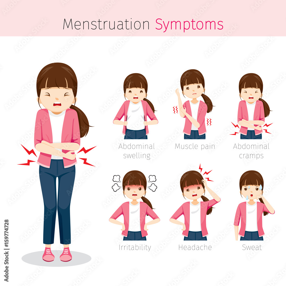 Girl With Menstruation Symptoms, Female, Internal Organs, Body, Physical, Anatomy, Health Girl With Menstruation Symptoms, Female, Internal Organs, Body, Physical, Anatomy, Health
