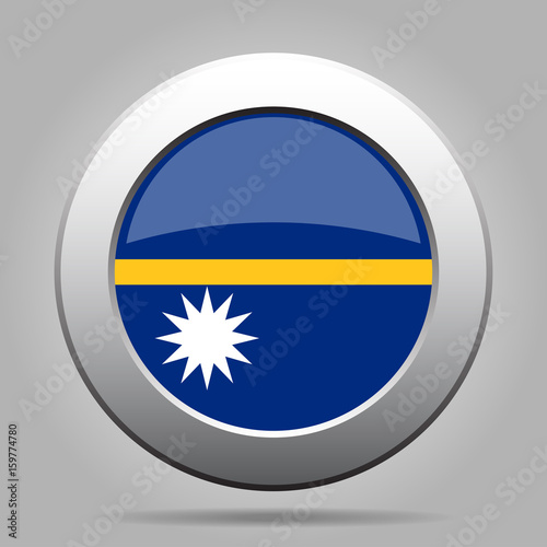 Free Download Flag of Nauru. Shiny metal gray round button. - GFXLoad