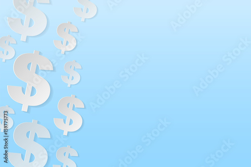 Dollar symbols on blue background. Vector.