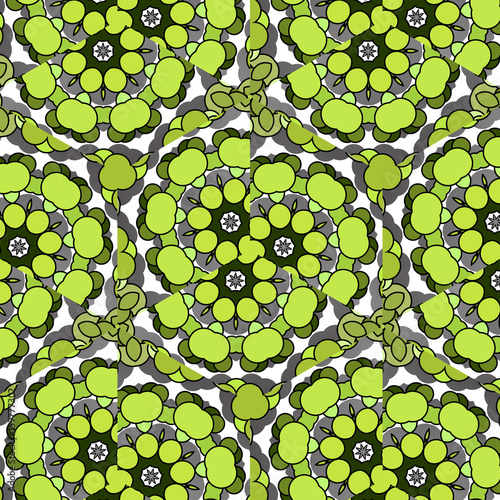 Funny hilarious, amusing pattern with bright circles. natural green background.