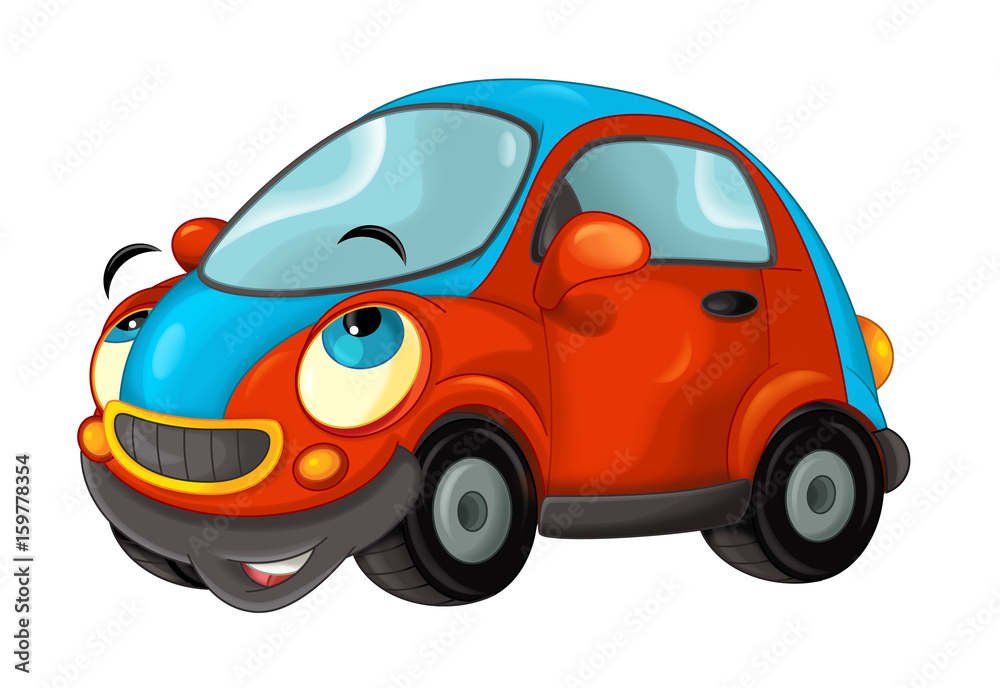 Cartoon sports car smiling and looking - illustration for children Cartoon sports car smiling and looking - illustration for children