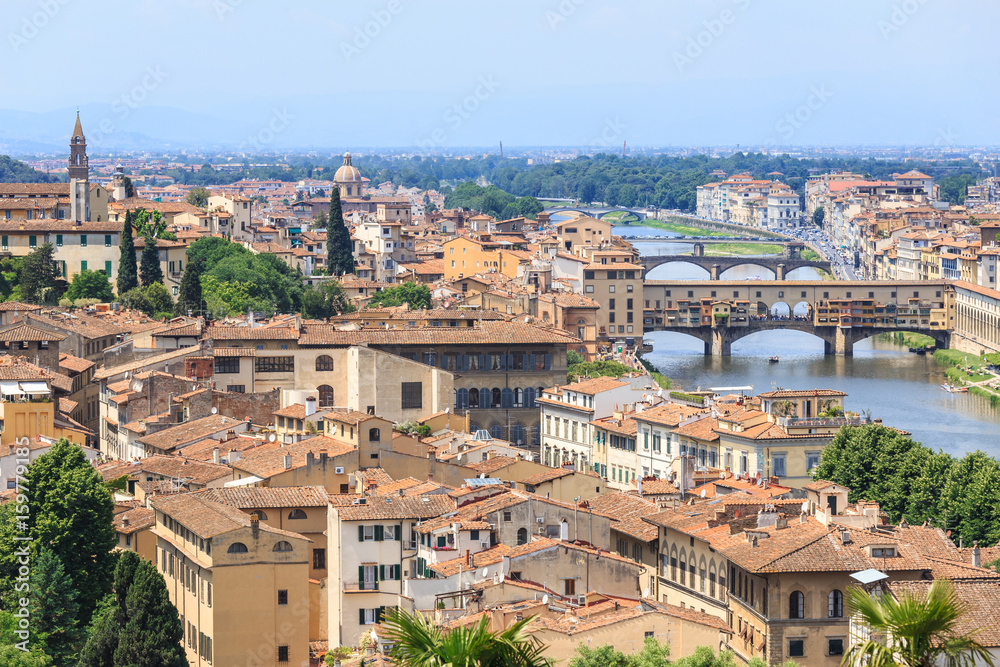 Florence - view of the River Arno, Ponte Vecchio bridge and other bridges 
