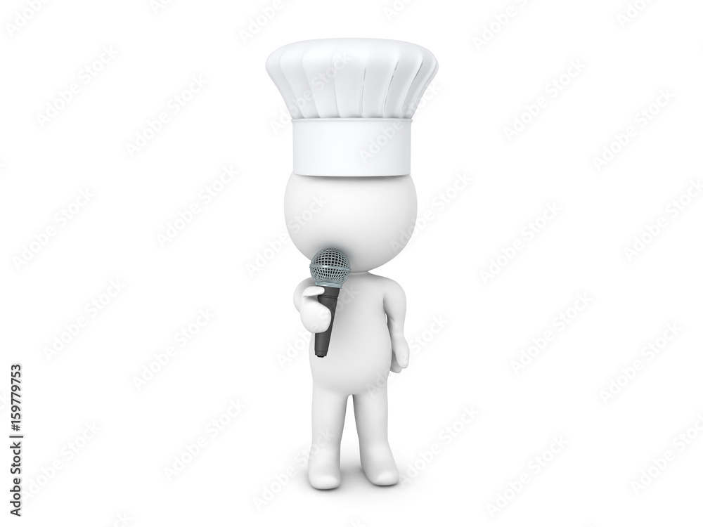 3D Character wearing chef hat and speaking into a microphone 3D Character wearing chef hat and speaking into a microphone