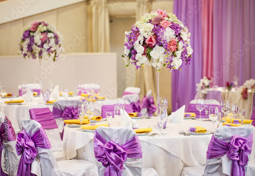 Table set for wedding or another catered event dinner.