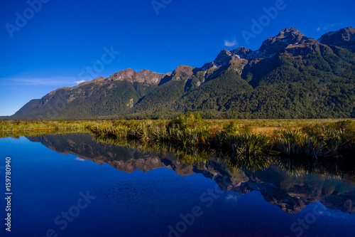 Mirror Lakes along the way to Milford Sound, New Zealand