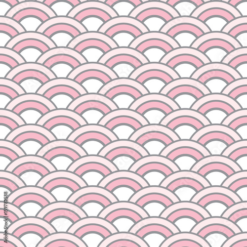 Geometric Seamless Pattern with Abstract Waves in Rose Pink and Grey Color.