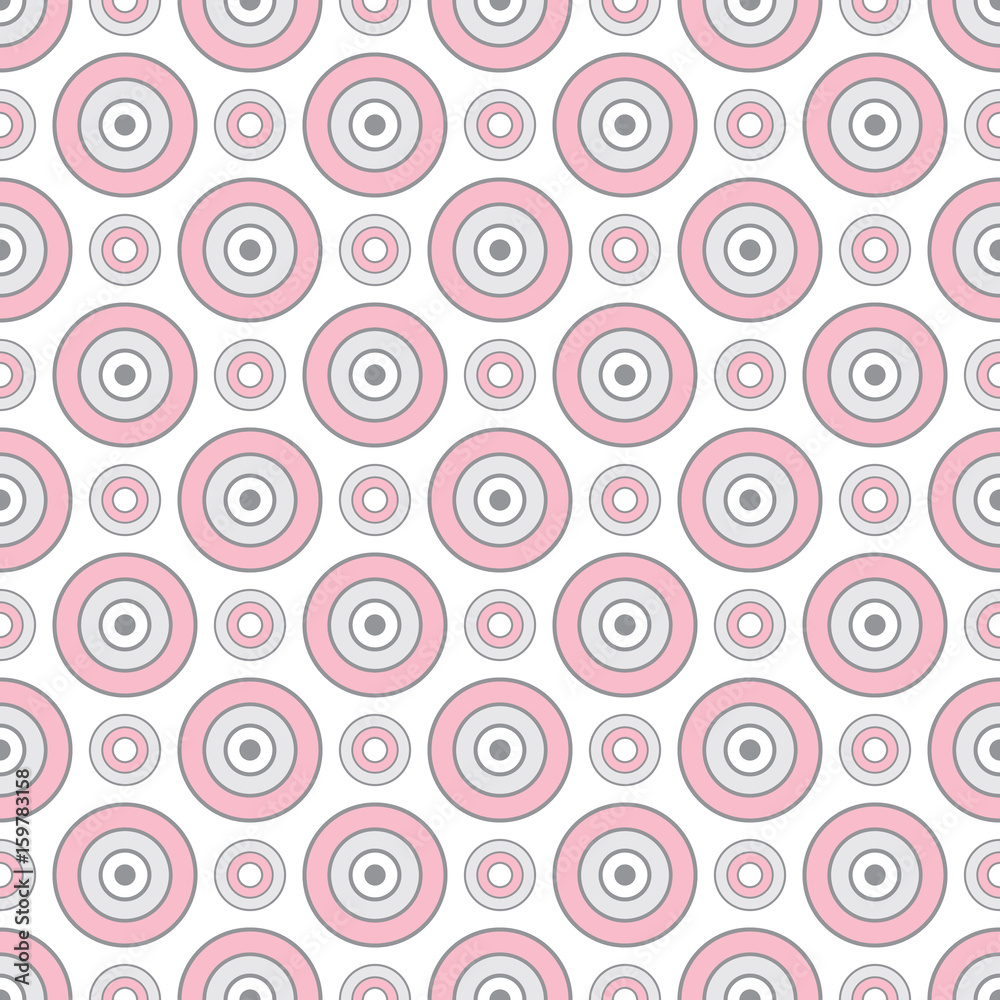 Abstract Geometric Seamless Pattern with Circle Ornament in Rose Pink and Grey Color.