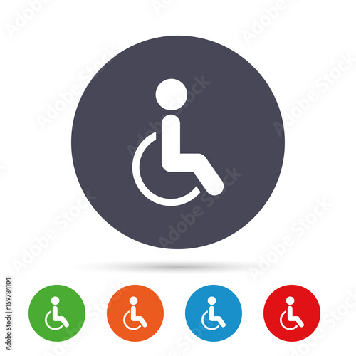 Disabled sign icon. Human on wheelchair symbol.