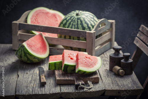 Delicious watermelon in a old rustic kitchen