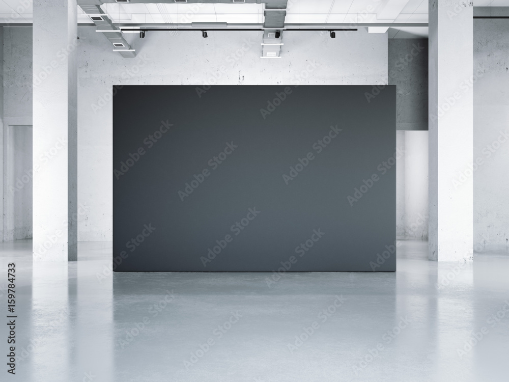 Blank black wall in modern museum. 3d rendering Blank black wall in modern museum. 3d rendering
