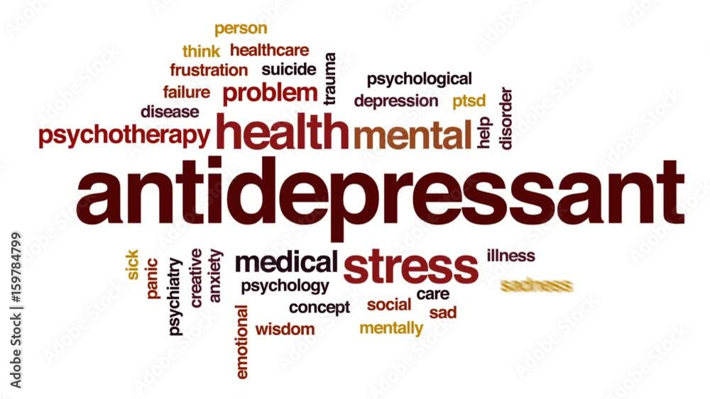 Antidepressant animated word cloud, text design animation. Antidepressant animated word cloud, text design animation.