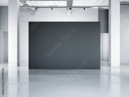 Blank black wall in modern museum. 3d rendering photo