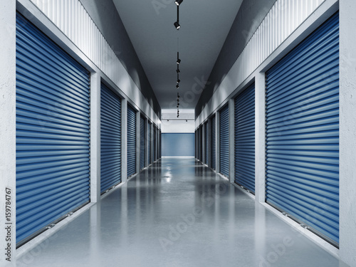 Storage facilities with blue doors.3d rendering photo