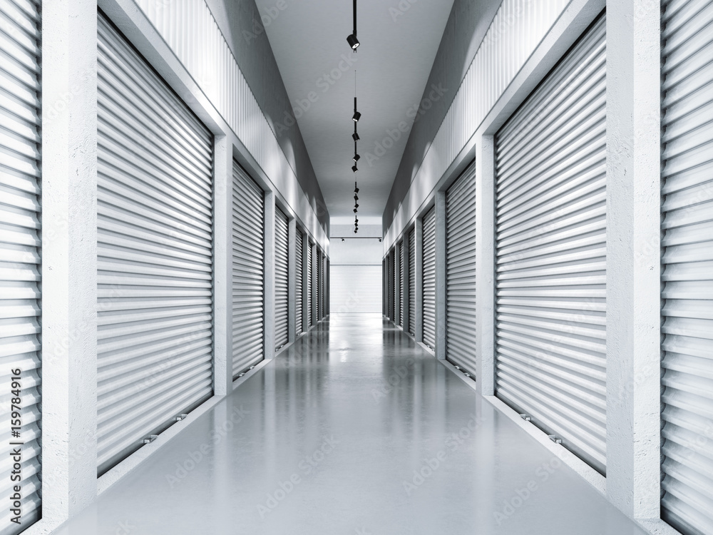 Fototapeta premium Storage facilities with white doors. 3d rendering