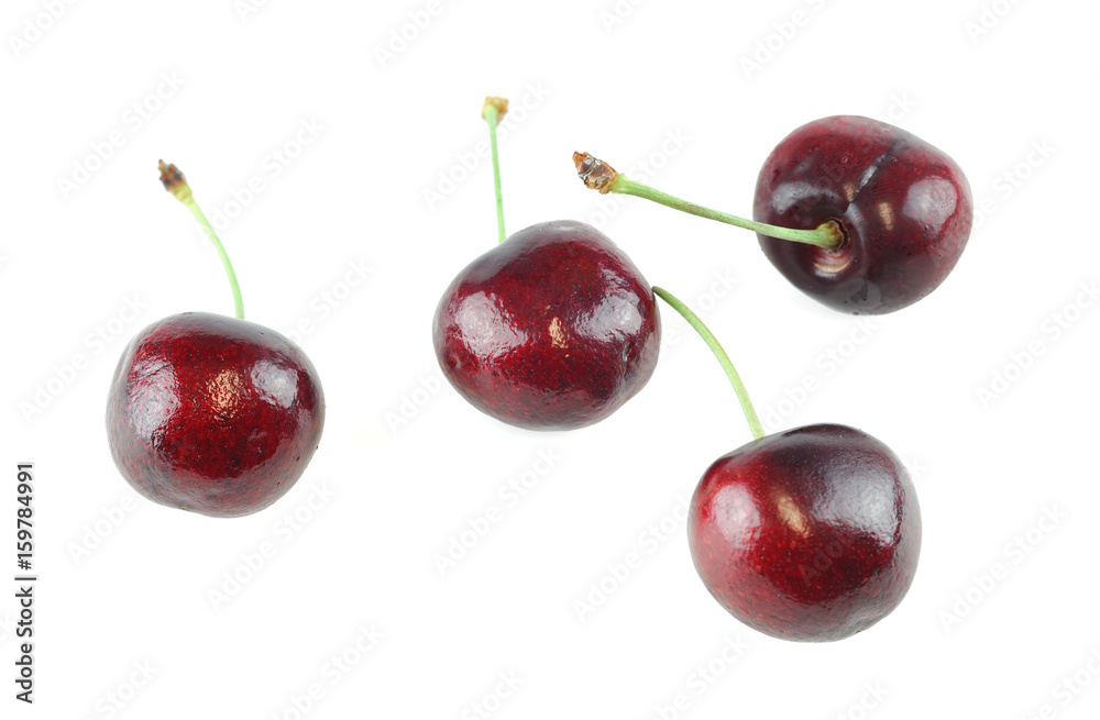 close up on fresh cherries isolated on white background close up on fresh cherries isolated on white background