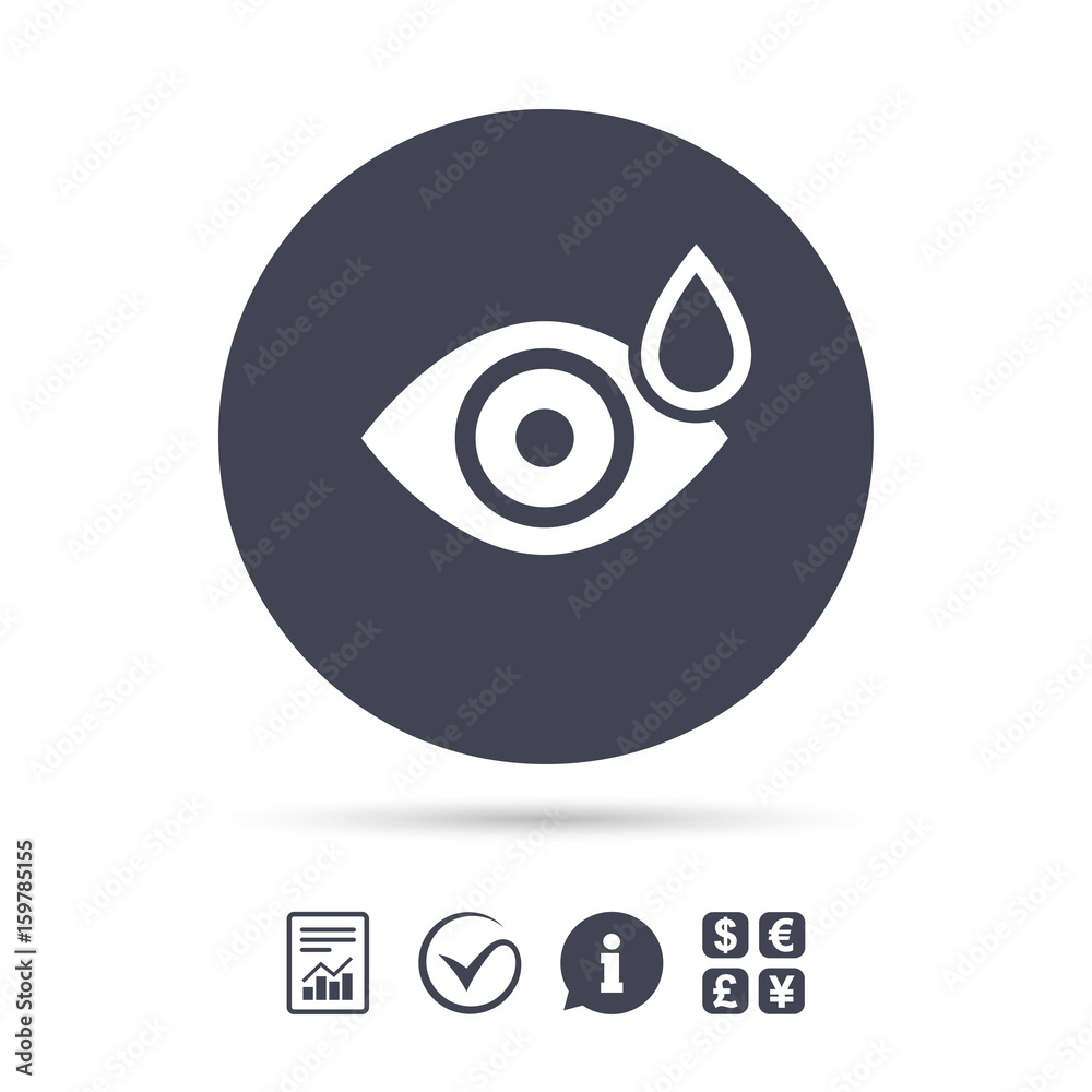 Eye with water drop sign. Drip into the eyes. Eye with water drop sign. Drip into the eyes.