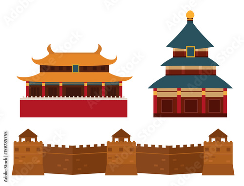 Tablou canvas Great wall of China beijing asia landmark brick architecture culture history vector illustration
