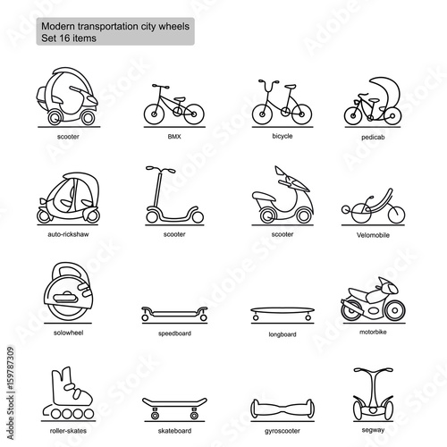 Linear Modern City Transport Icons Set