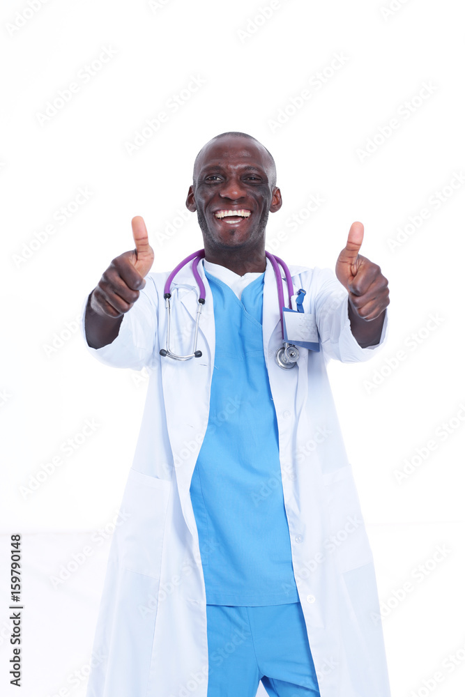 Portrait of a doctor man standing isolated on white background. Portrait of a doctor man standing isolated on white background.