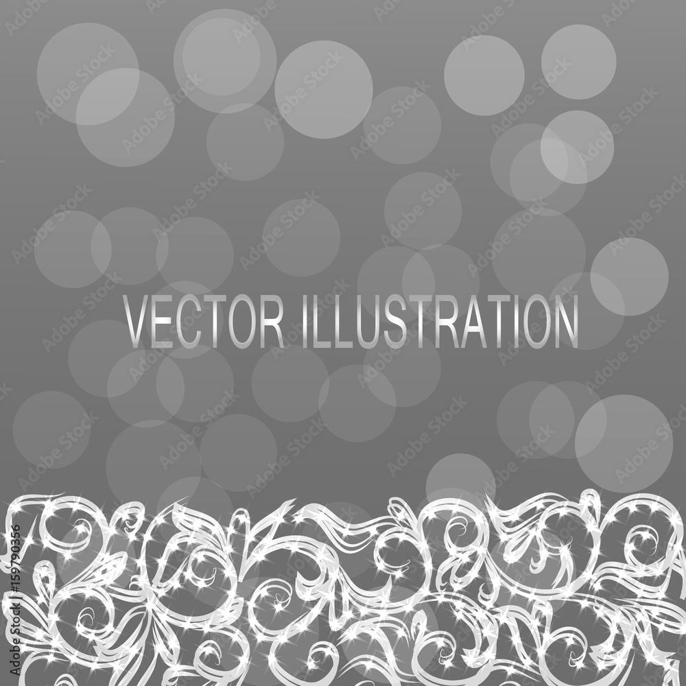 Background with ornamental border in grey colors. Vector illustration.