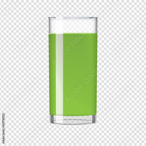 Glass of Smoothie with kiwi or spinach and cucumber juice. Beverage, realistic vector.