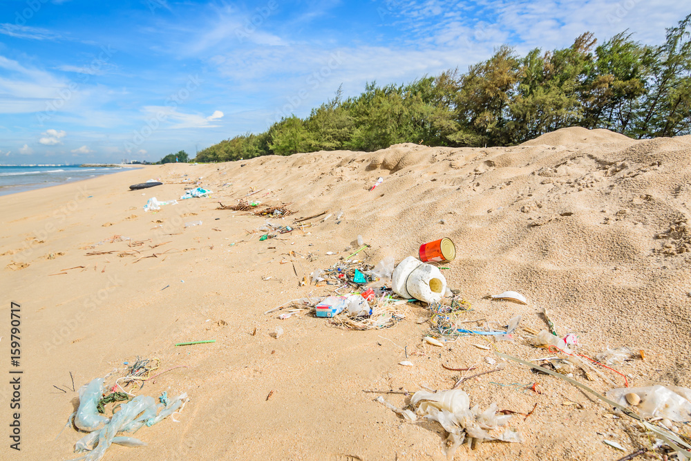 Pollution on the beach of tropical sea. Pollution on the beach of tropical sea.