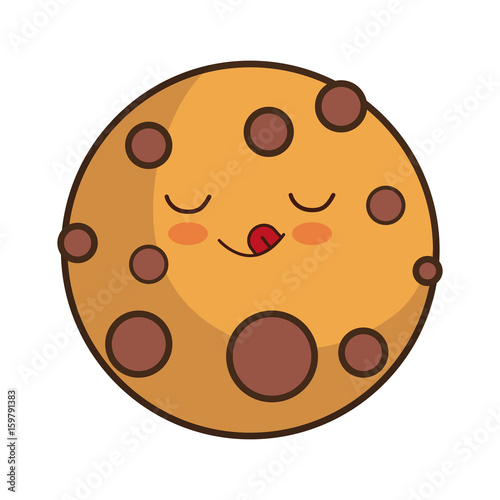 kawaii chocolate cookie icon over white background colorful design vector illustration