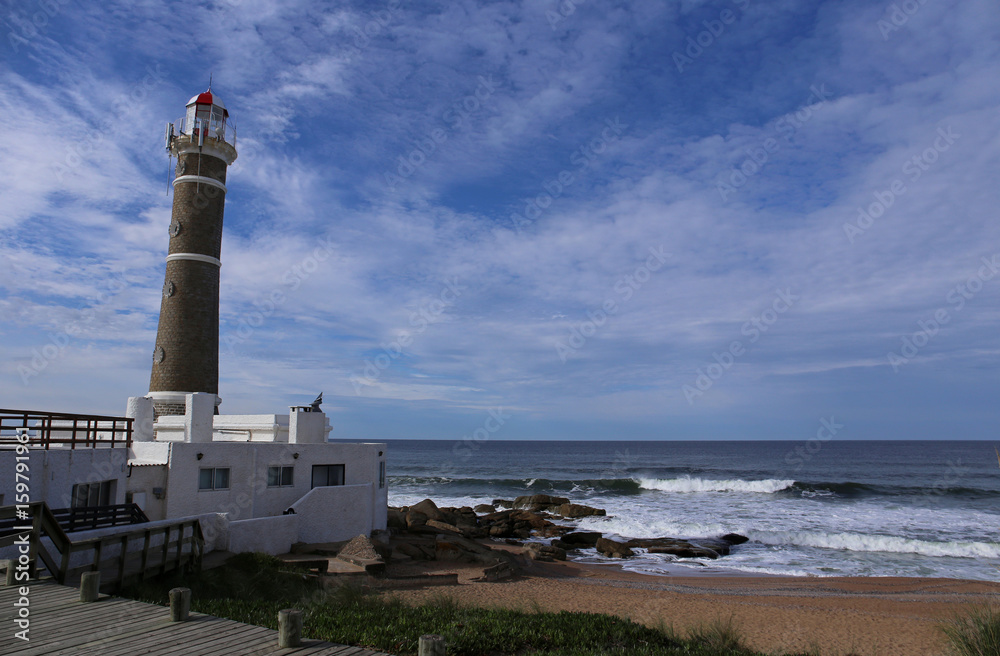 Fototapeta premium Lighthouse in Jose Ignacio near Punta del Este, Atlantic Coast, Uruguay