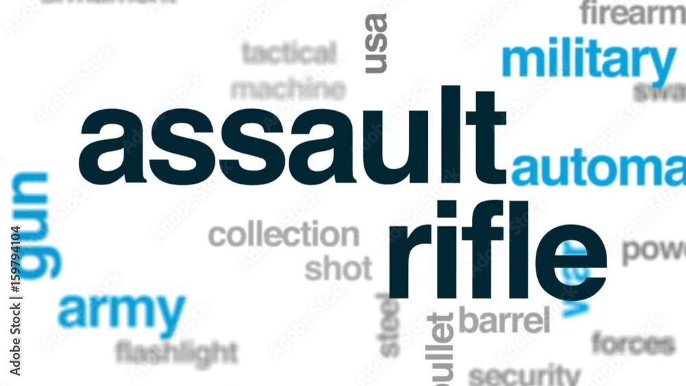 Assault rifle animated word cloud, text design animation. Assault rifle animated word cloud, text design animation.