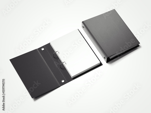 Black folder with white sheets. 3d rendering