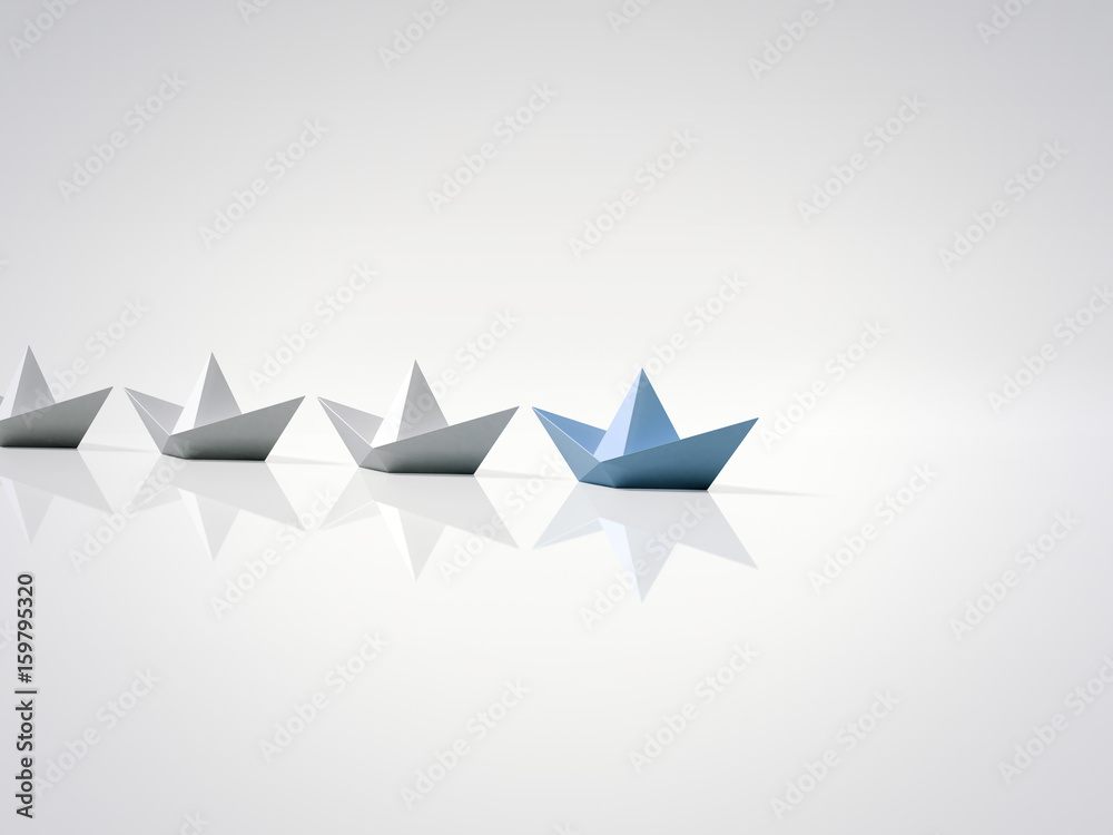 Obraz premium Blue paper ship leading. 3d rendering