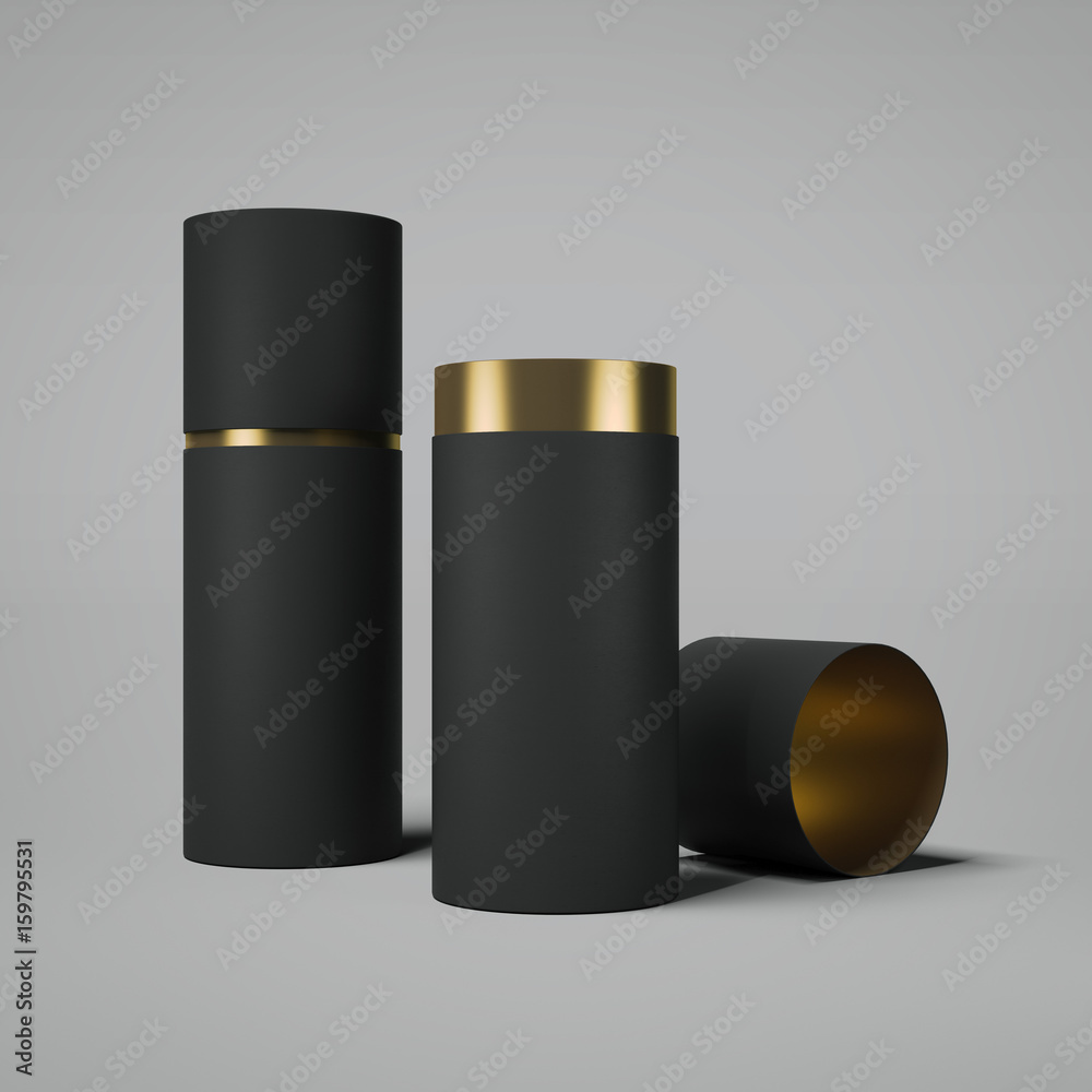 Black and gold tube opened. 3d rendering Black and gold tube opened. 3d rendering