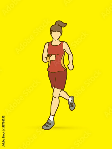 Running woman, sport woman sprinter, marathon runner graphic vector © sila5775