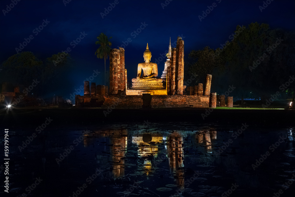 Sukhothai, Thailand - January 18 2017: Wat Mahathat Temple in the precinct of Sukhothai Historical Park, a UNESCO world heritage site.