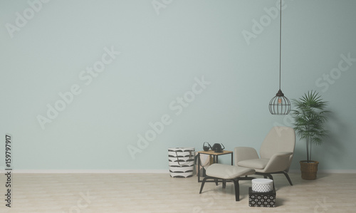 Modern interior room with armchair furniture in the empty room 3D illustration