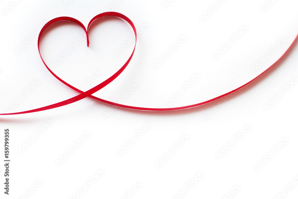 Valentines day card - heart made of ribbon on white background