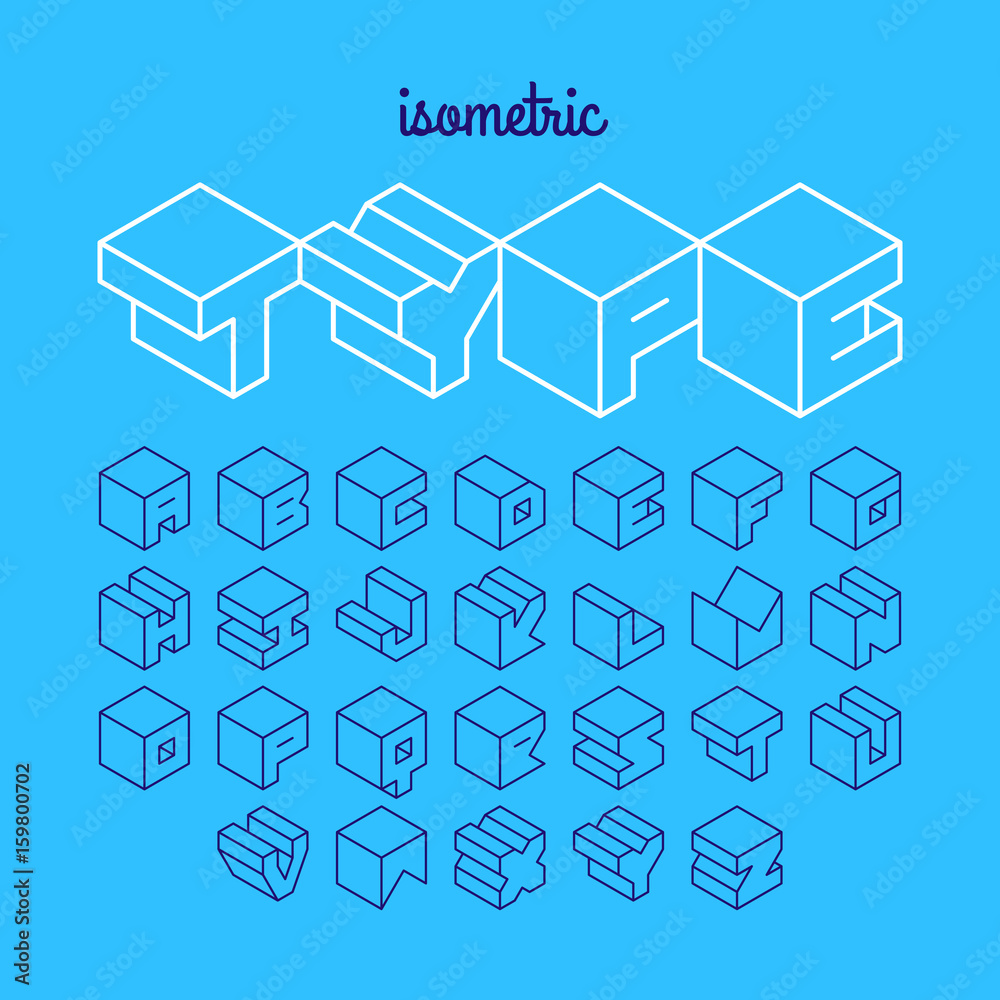 Isometric 3d outline font, three-dimensional alphabet Isometric 3d outline font, three-dimensional alphabet
