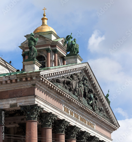 The southern facade of St. Isaac`s Cathedral with the bas-relief of the sculptor P. Vitali depicting the Adoration of the Magi photo