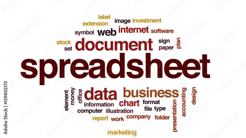 Spreadsheet animated word cloud, text design animation. Spreadsheet animated word cloud, text design animation.