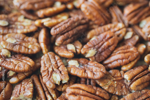 Closeup on shelled pecan nuts