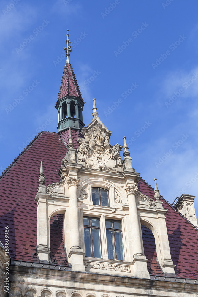 17th century  Moszna Castle in sunny day, arms, Upper Silesia, Poland