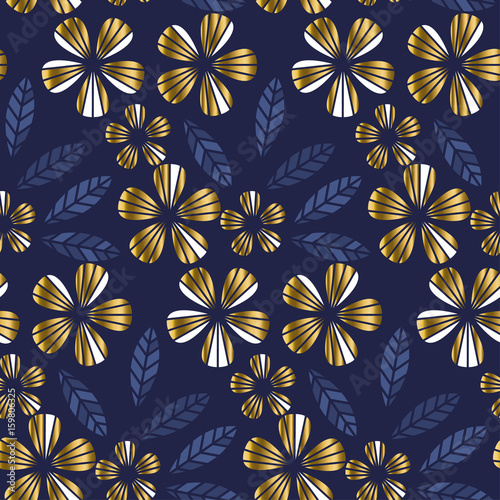 Luxury gold style tropical leave and flower element for festive design. geometry floral seamless pattern for surface design.