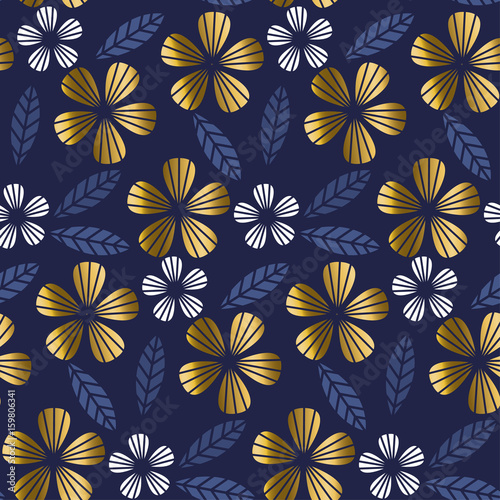 Luxury gold style tropical leave and flower element for festive design. geometry floral seamless pattern for surface design.